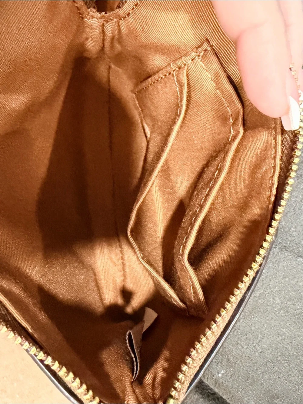 Authentic Coach Tan Signature Canvas Wristlet with Cream Center Stripe